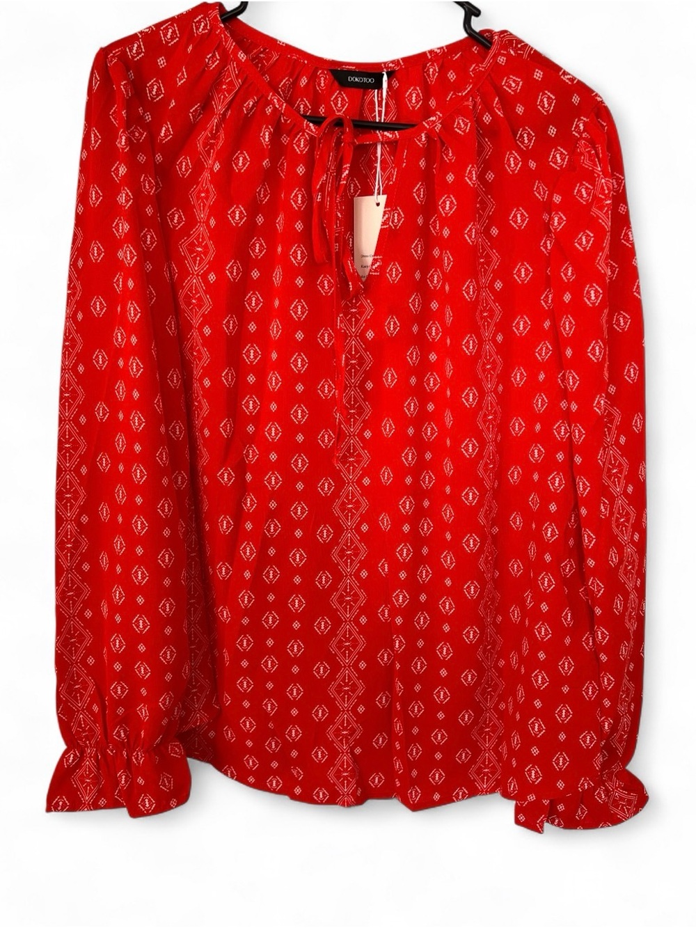 Dokotoo Red Printed Peasant Blouse